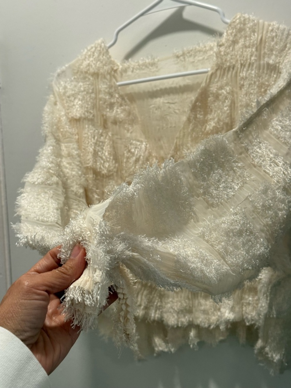 BEAUTIFUL ISSEY MIYAKE Cream Textured V-Neck Button Cardigan - Picture 3 of 13